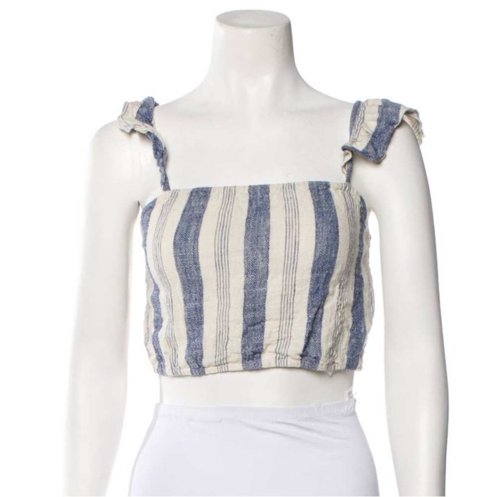 Alice + Olivia Blue and White Ruffled Crop Tank Top sz XS